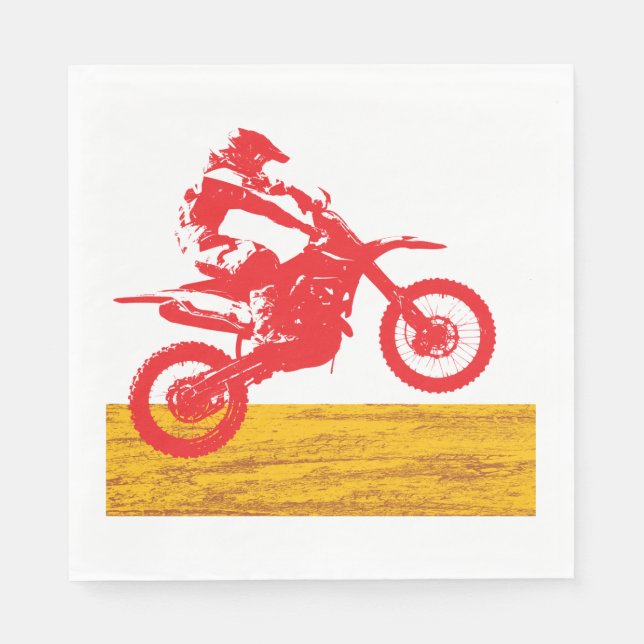 Red Motocross Dirt Bike Rider Silhouette Napkins (Front)