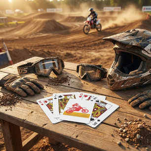 Red Motocross Dirt Bike Rider Silhouette Poker Cards