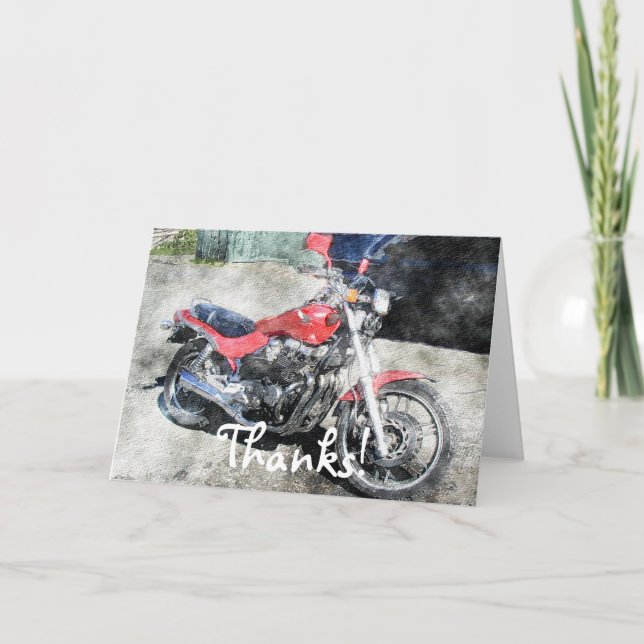 Red Motorbike Biker Thank You Card (Front)