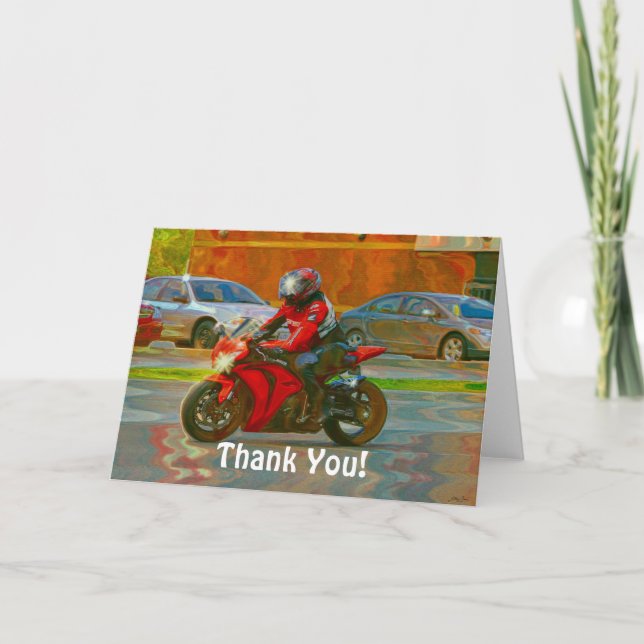 Red Motorbike Biker Thank You Card (Front)