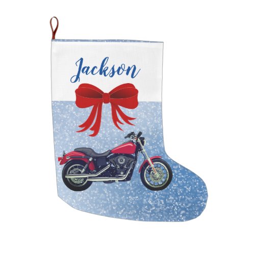 Red Motorcycle and Snow Large Christmas Stocking