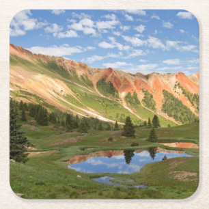 Red Mountain Reflection Square Paper Coaster