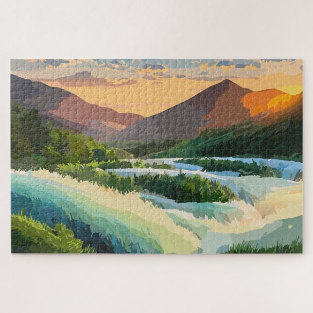 Red Mountains and Rushing River Jigsaw Puzzle (Horizontal)
