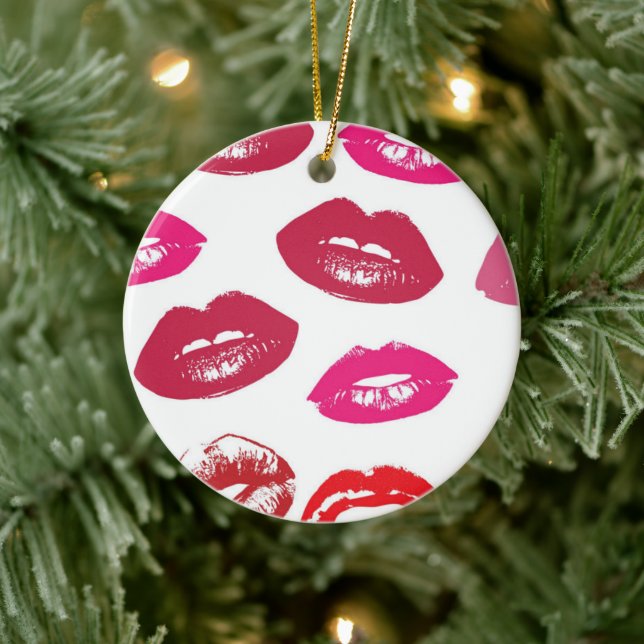 Red mouths Pattern Personalized Ceramic Ornament (Tree)