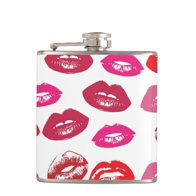 Red mouths Pattern Personalized Flask (Front)