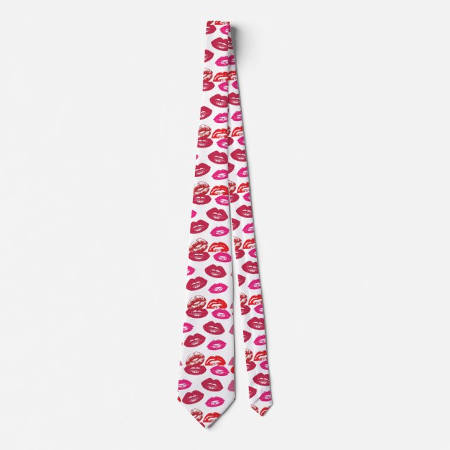 Red mouths Pattern Personalized Neck Tie (Front)