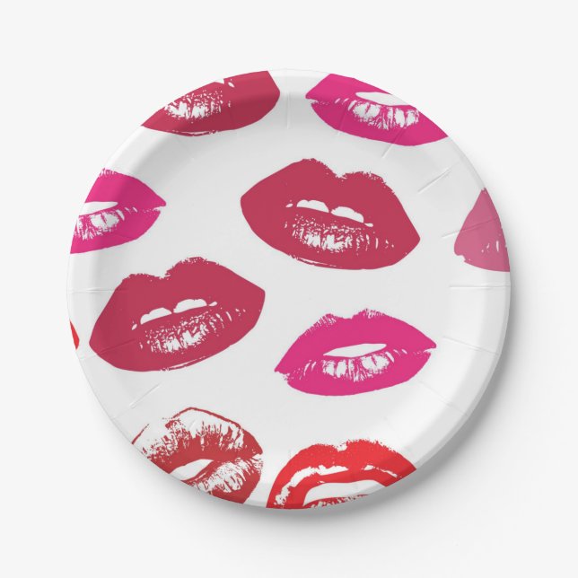 Red mouths Pattern Personalized Paper Plates (Front)