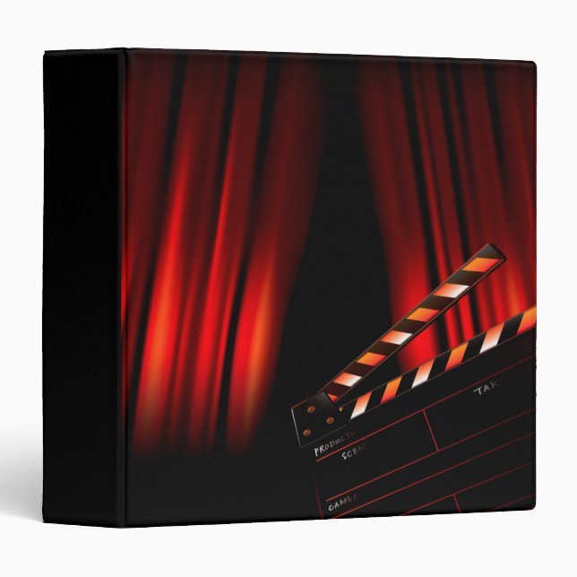 Red Movie Curtain Clapboard Director 3 Ring Binder (Front/Spine)