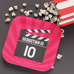 Red Movie Night Clapperboard Kids Birthday Party Paper Plates