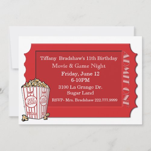 Red Movie Ticket Party Invitation