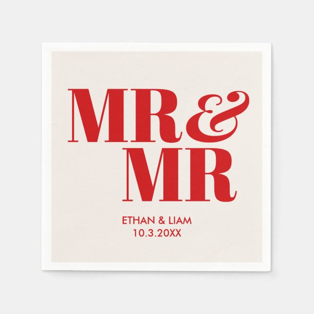 Red Mr & Mr Groom Personalized Wedding Napkins (Front)