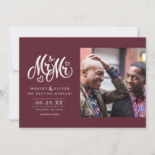 Red Mr. & Mr. Script - Save the Date with Photo