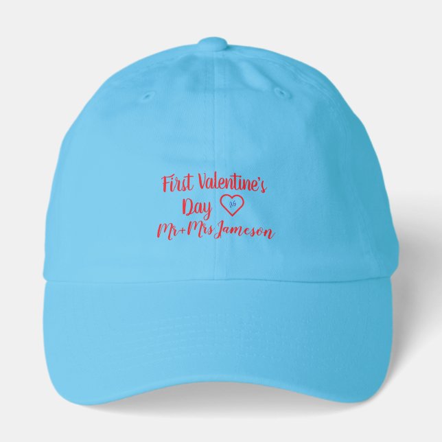 Red Mr + Mrs. 1st Valentine's Day Blue Hat (Front)