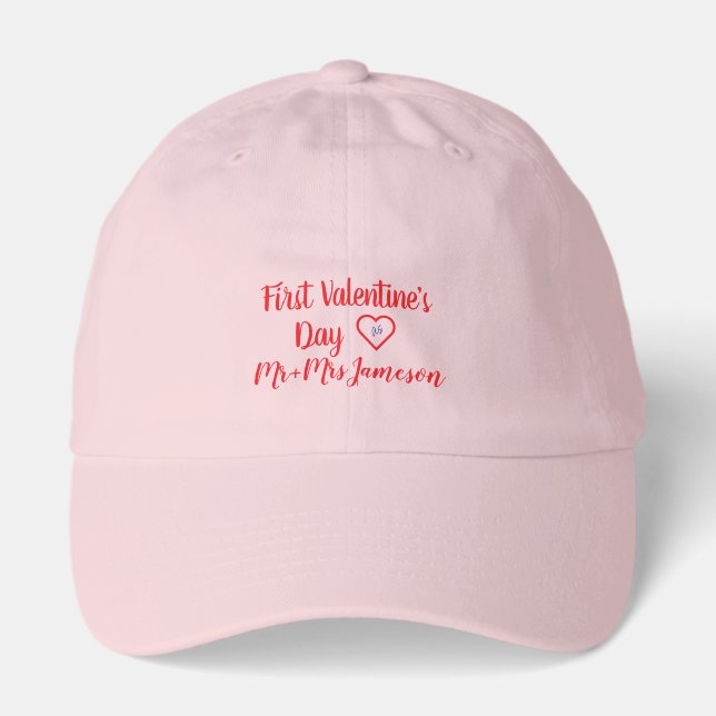 Red Mr + Mrs. 1st Valentine's Day Pink Hat (Front)