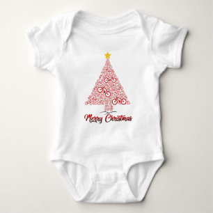 Red Mtb Bicycle Christmas Tree Merry Christmas Baby Bodysuit