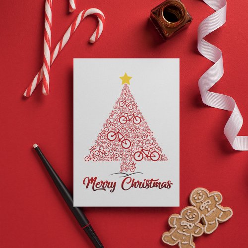 Red Mtb Bicycle Christmas Tree Merry Christmas Card