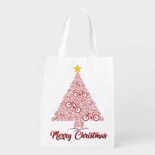 Red Mtb Bicycle Christmas Tree Merry Christmas Grocery Bag