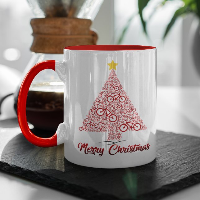 Red Mtb Bicycle Christmas Tree Merry Christmas Mug (Creator Uploaded)