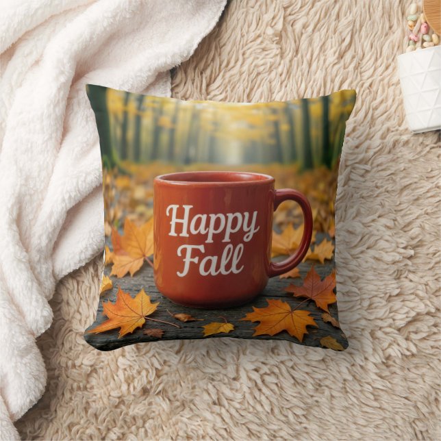 Red Mug For a Happy Fall Throw Pillow (Blanket)