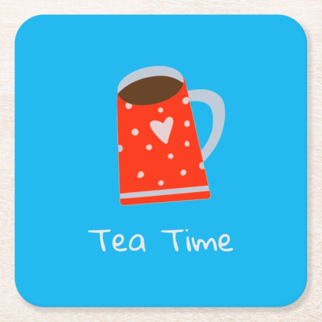 Red Mug Tea Time Paper Coaster (Front)