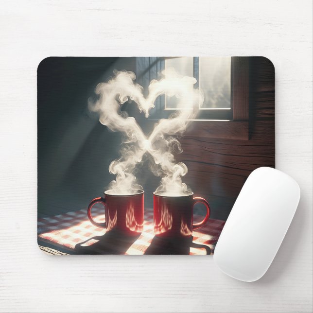 Red Mugs With Heart-shaped Steam Mouse Pad (With Mouse)