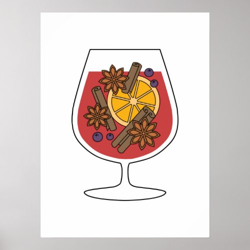 Red mulled wine xmas drawing poster