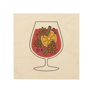 Red mulled wine xmas drawing wood wall art