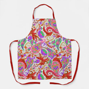 Red Multi-Color Paisley Vintage Floral Flourish Apron
