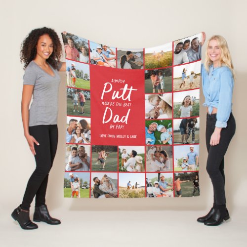 Red multi photo modern minimal golf dad fleece blanket