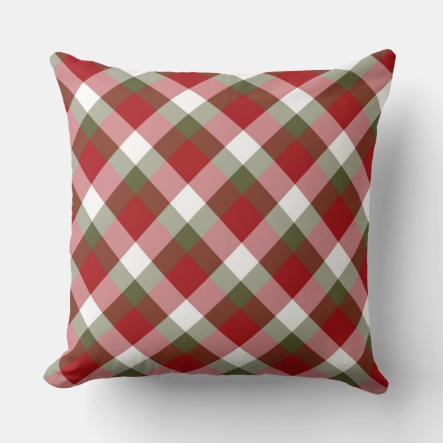 Red Multi Plaid Reversible Throw Pillow (Front)
