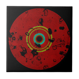 Red Multicolor Vinyl Disc Texture Pattern Tile