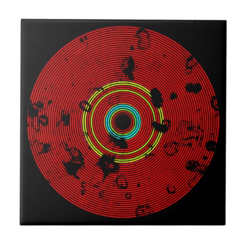 Red Multicolor Vinyl Disc Texture Pattern Tile