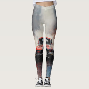 Red Muscle Car head on Leggings