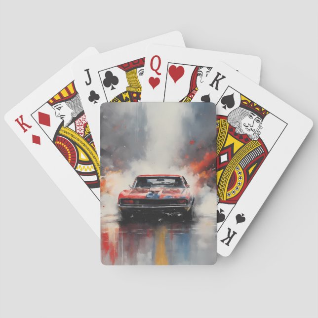 Red  Muscle Car head on Poker Cards (Back)