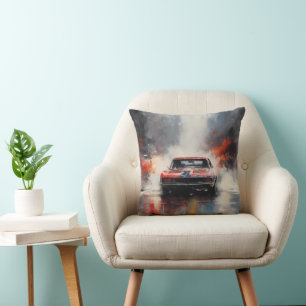 Red  Muscle Car head on Throw Pillow