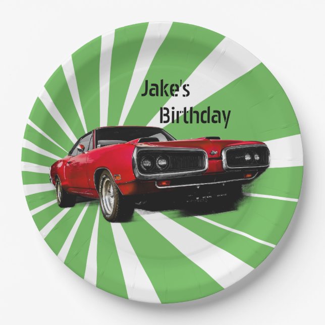 Red Muscle Car Paper Plates (Front)