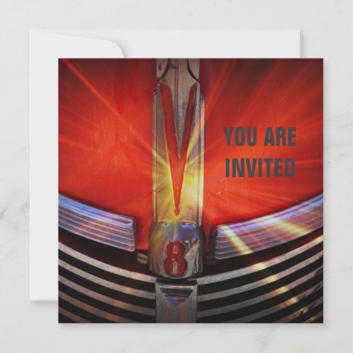 Red Muscle Car V8 Power and Chrome Invitation