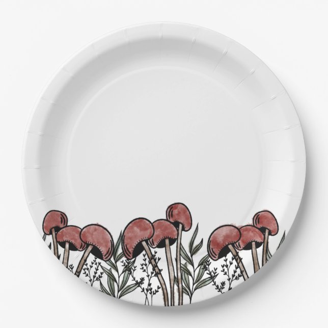 Red Mushroom Caps Paper Plates (Front)