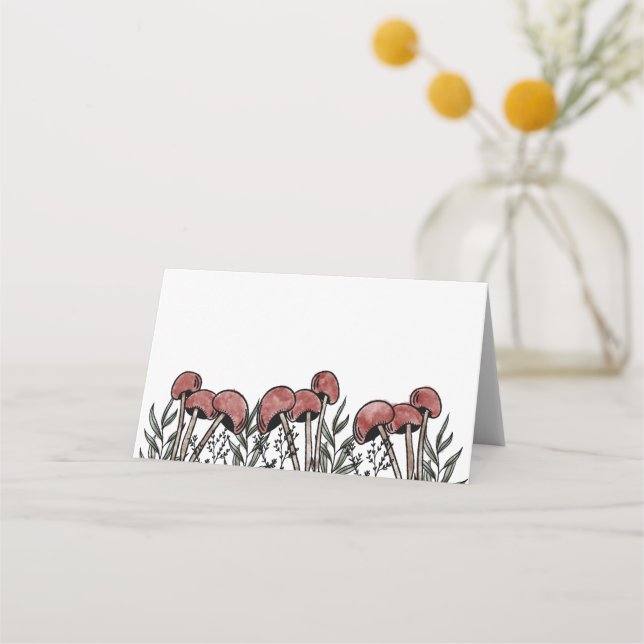Red Mushroom Caps Place Card (Front)