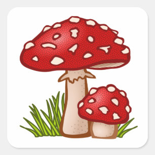 Red Mushroom Cartoon Square Sticker