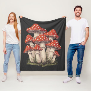 Red Mushroom Cluster Graphic - Retro Cottagecore Fleece Blanket