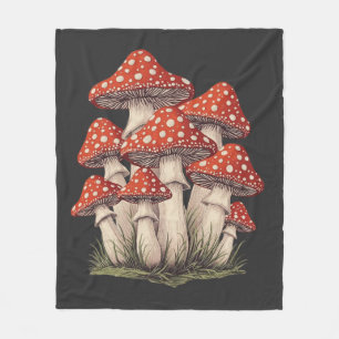 Red Mushroom Cluster Graphic - Retro Cottagecore Fleece Blanket