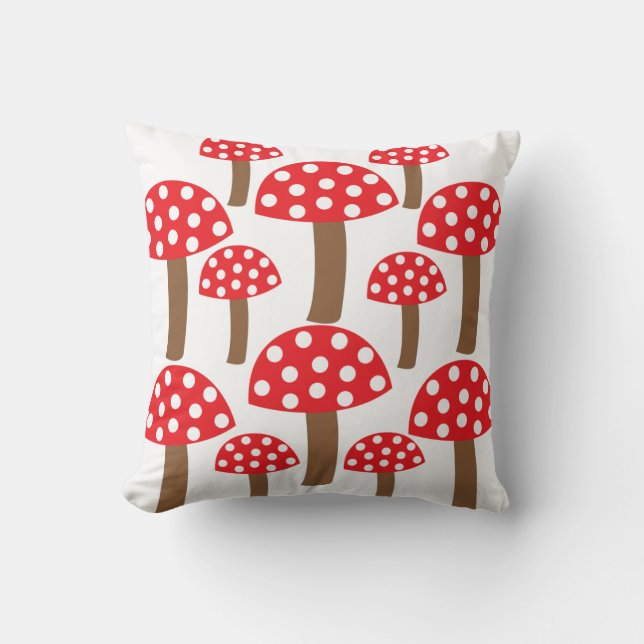 Red Mushroom Cute Botanical Pattern Throw Pillow (Front)