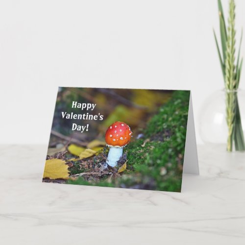 Red Mushroom Forest Valentines Day  Holiday Card