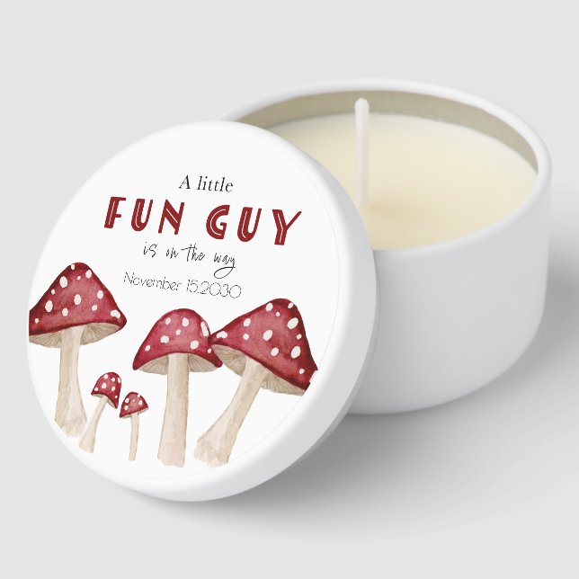 Red Mushroom Fun Guy Woodland Baby Shower Favor  Mini Candle Favors (Corner)