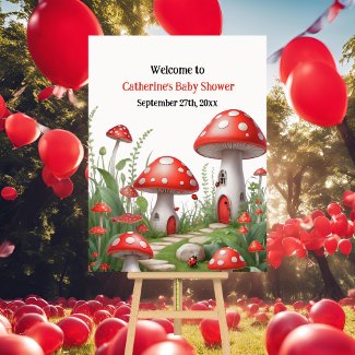 Red Mushroom Fungi Woodland Baby Shower