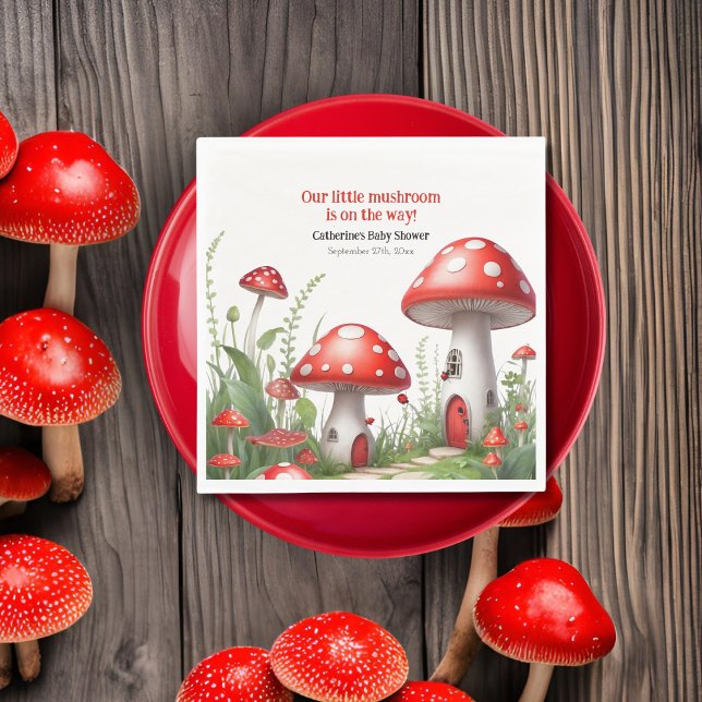 Red Mushroom Fungi Woodland Baby Shower Napkins (Creator Uploaded)