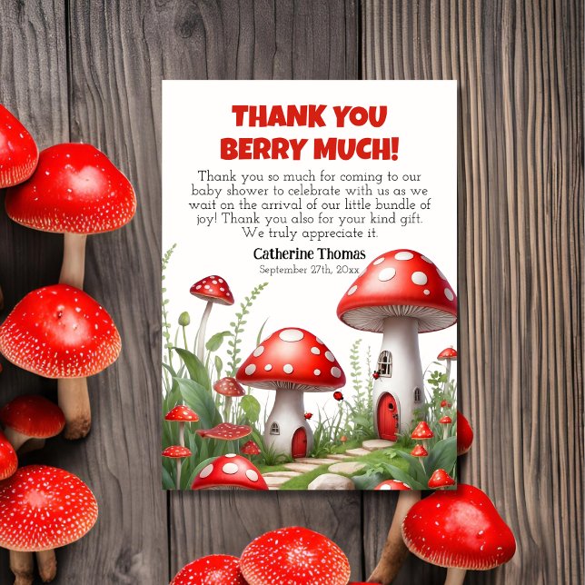 Red Mushroom Fungi Woodland Baby Shower Thank You Card (Creator Uploaded)