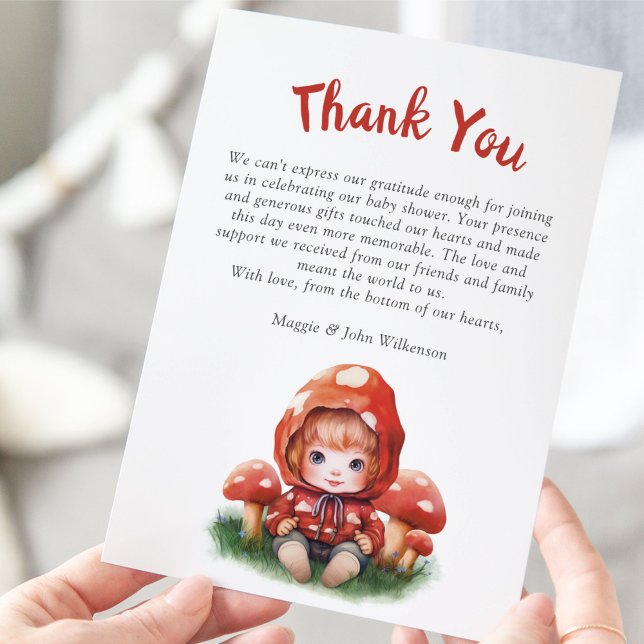 Red Mushroom Girl Baby Shower Thank You Card (Creator Uploaded)