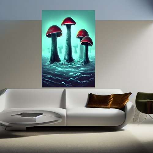 Red Mushroom growing in the sea  AI Art Poster